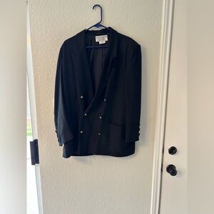 Jaeger black vintage double breasted, blazer gold buttons size 14 women